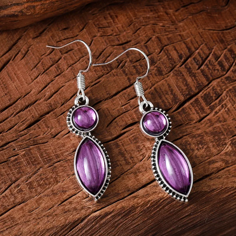 Retro Leaf Alloy Stone Drop Earrings