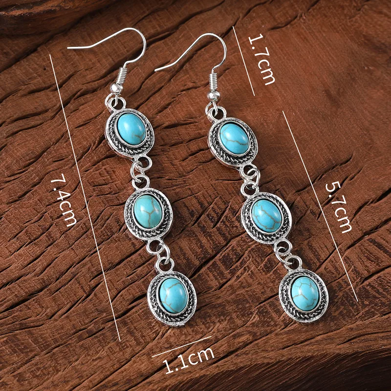 Retro Oval Alloy Turquoise Drop Earrings