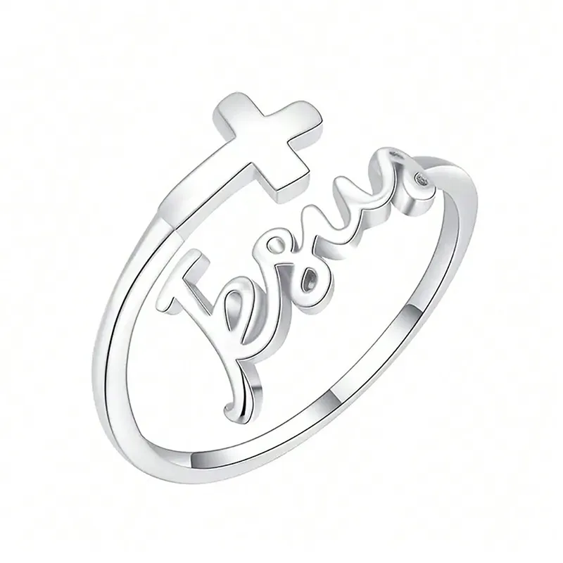 Cross Letter Silver  Alloy  Open Rings