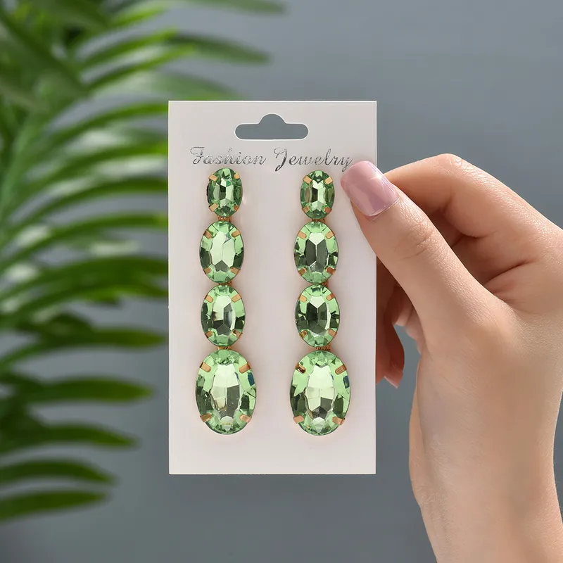 Lady Oval Rhinestone Tassel Women's Drop Earrings
