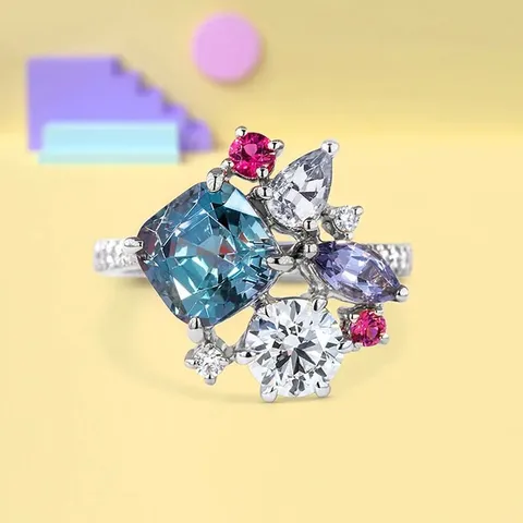 Water  droplets rhombus zircon ring