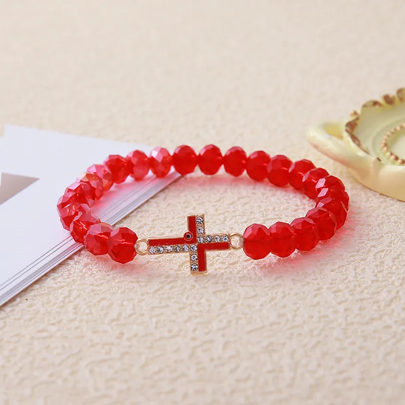 Fashion Simple Rhinestone Cross Colorful Crystal String Beads Women's Bracelet