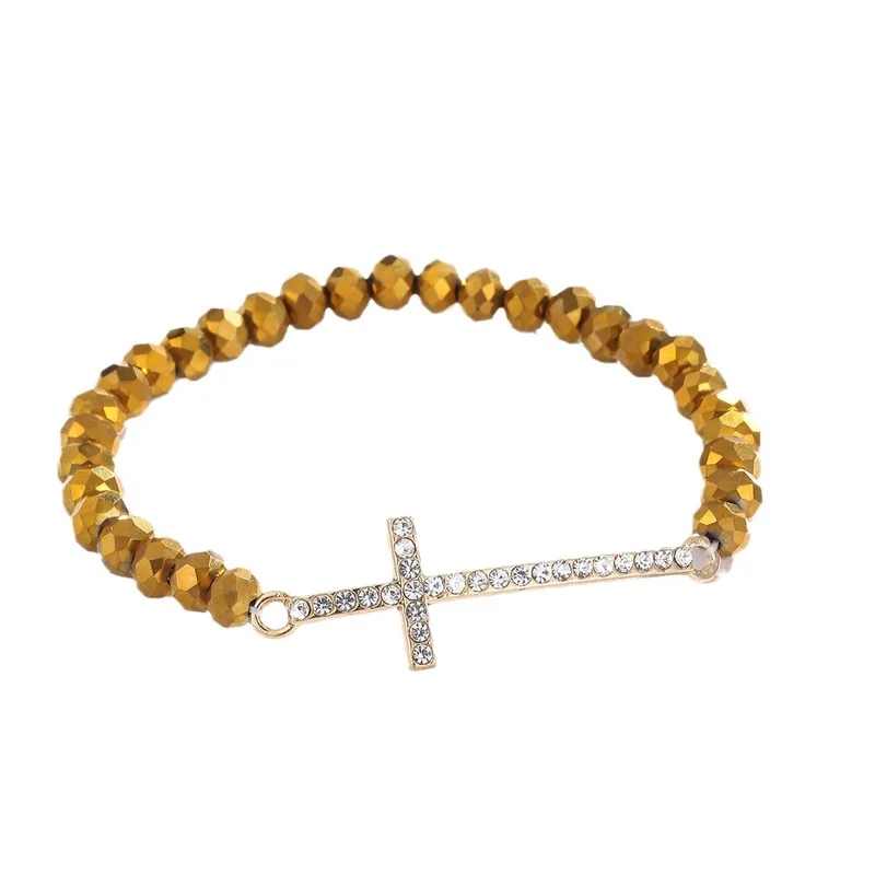 Fashion Simple Diamond Cross Colorful Crystal Beaded Bracelet Creative All-match Handmade Jewelry