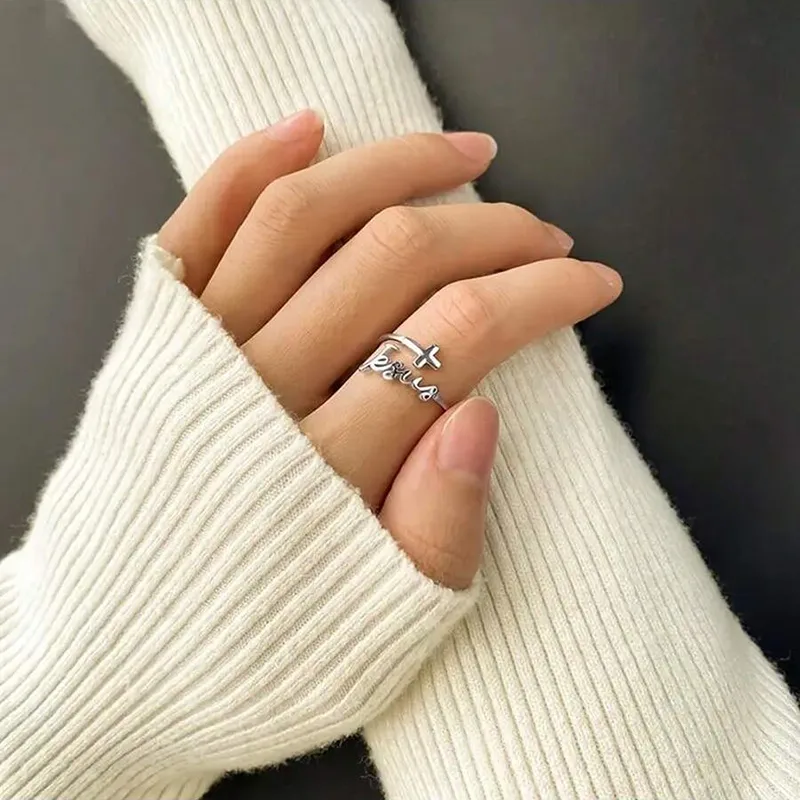 Cross Letter Silver  Alloy  Open Rings