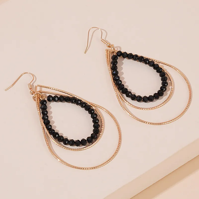Casual Glam Shiny Water Droplets Beaded Alloy Drop Earrings