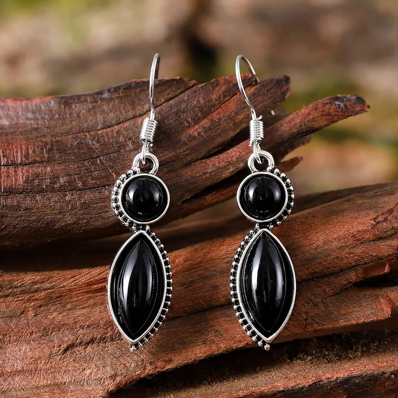 Retro Leaf Alloy Stone Drop Earrings