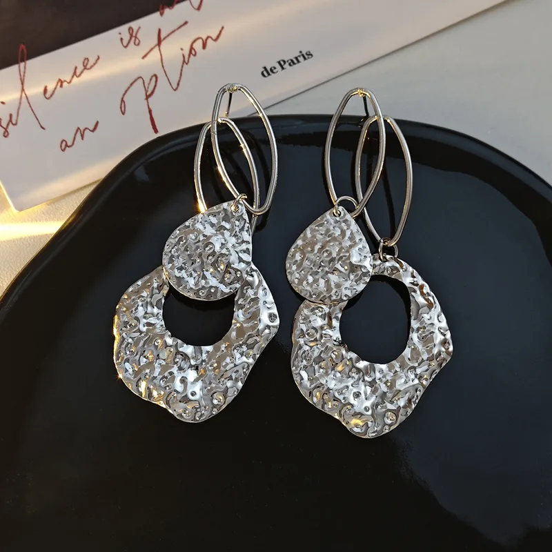 Exaggerated Punk Geometric Pleated Iron Drop Earrings