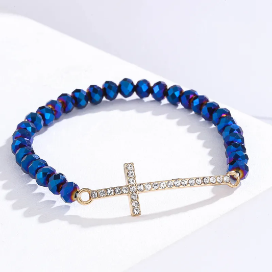 Fashion Simple Diamond Cross Colorful Crystal Beaded Bracelet Creative All-match Handmade Jewelry