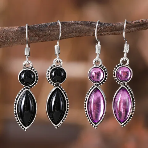 Retro Leaf Alloy Stone Drop Earrings
