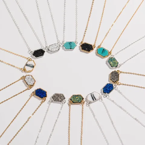 Crystal cluster turquoise diamond pendent necklace