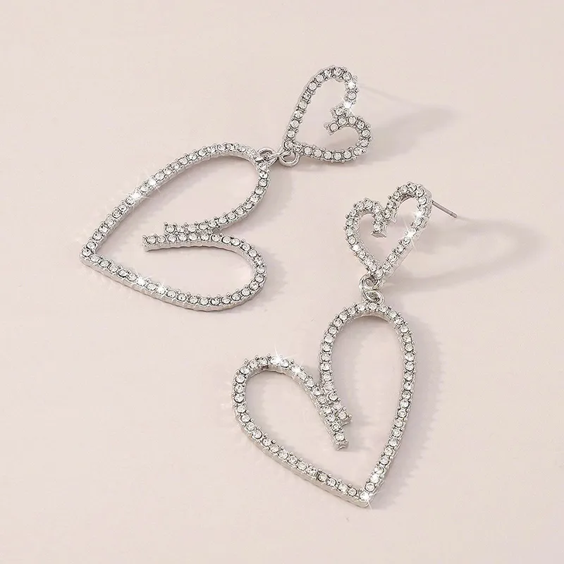 Heart Shape Alloy Rhinestones Drop Earring