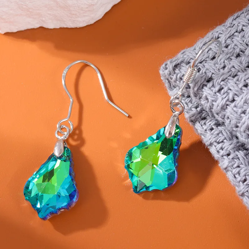 Sweet color block inlay alloy crystal drop earring