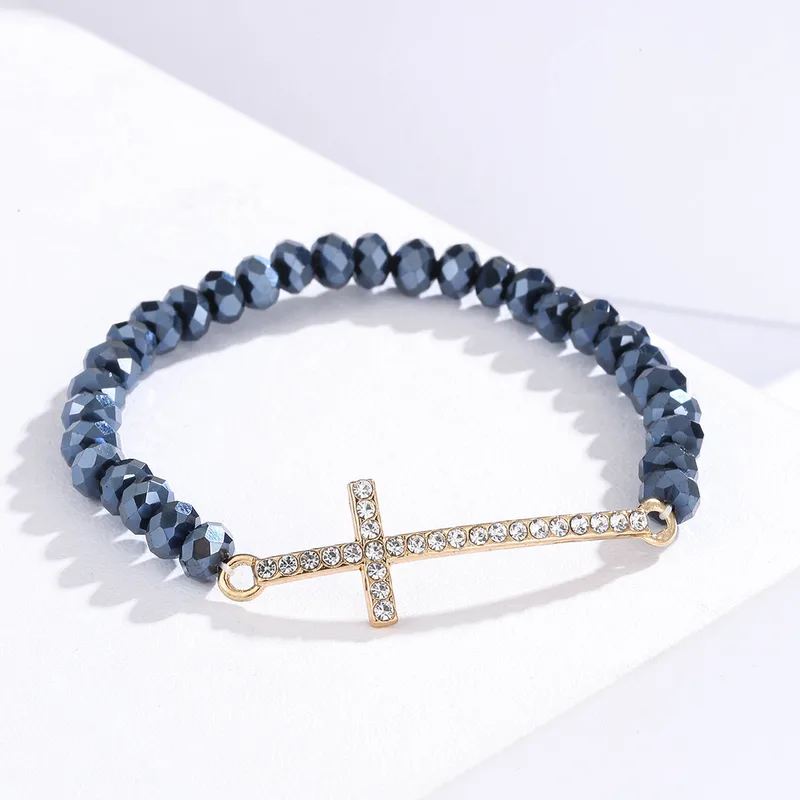 Fashion Simple Diamond Cross Colorful Crystal Beaded Bracelet Creative All-match Handmade Jewelry