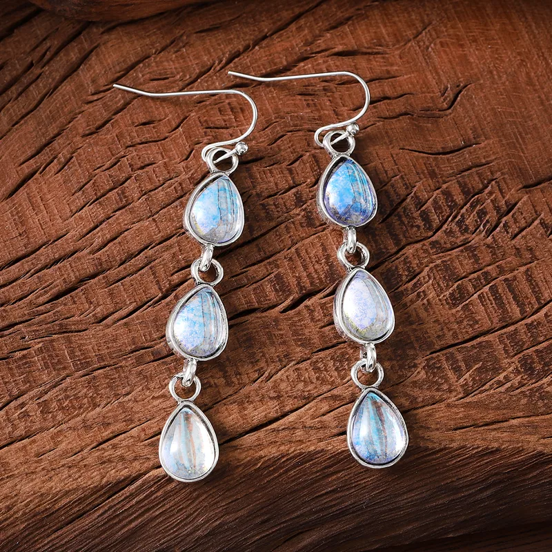 Retro Water Droplets Alloy Ornamental Stone Drop Earrings