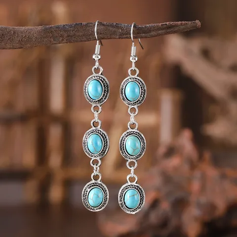 Retro Oval Alloy Turquoise Drop Earrings