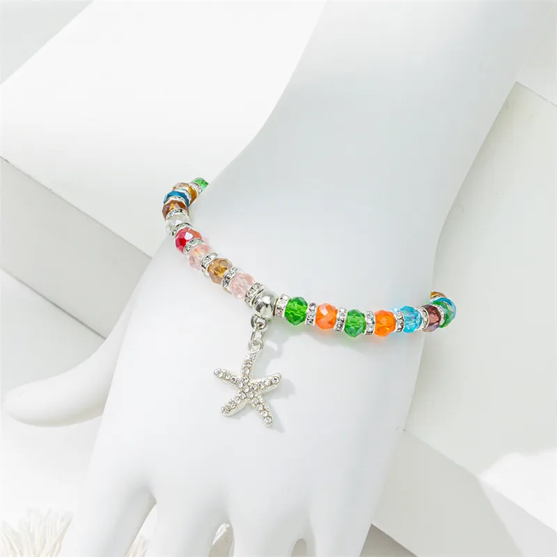 Cute lady sweet round starfish artificial crystal glass inlay rhinestones women bracelet