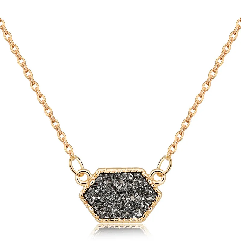 Crystal cluster turquoise diamond pendent necklace