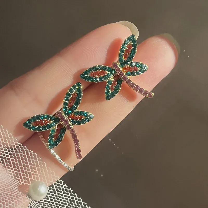Dragonfly Inlay Alloy Rhinestones Ear Studs