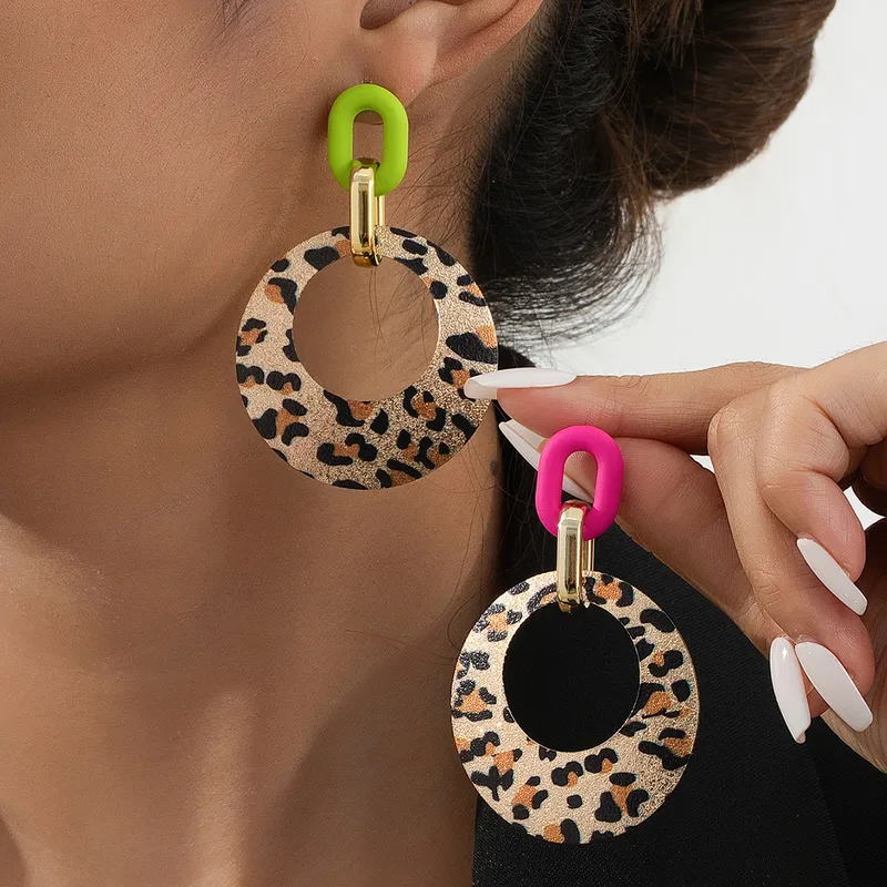 Vintage Style Exaggerated Leopard Arylic Iron Drop Earrings
