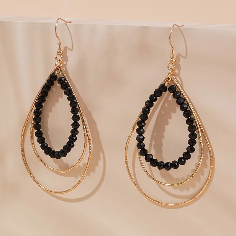 Casual Glam Shiny Water Droplets Beaded Alloy Drop Earrings