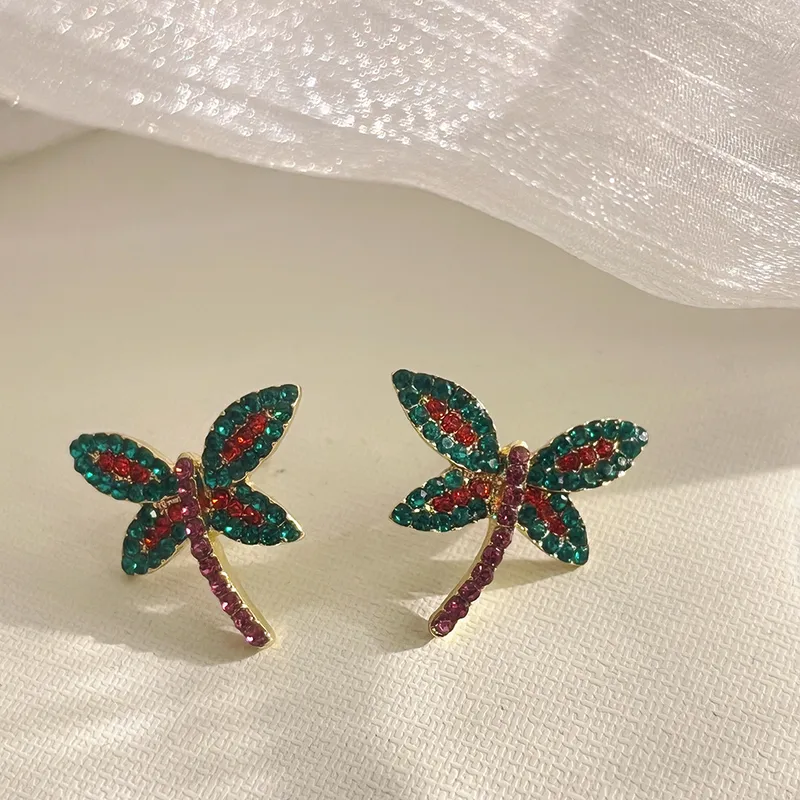 Dragonfly Inlay Alloy Rhinestones Ear Studs