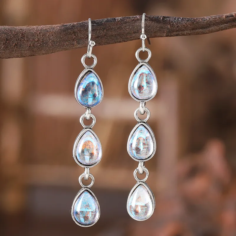 Retro Water Droplets Alloy Ornamental Stone Drop Earrings