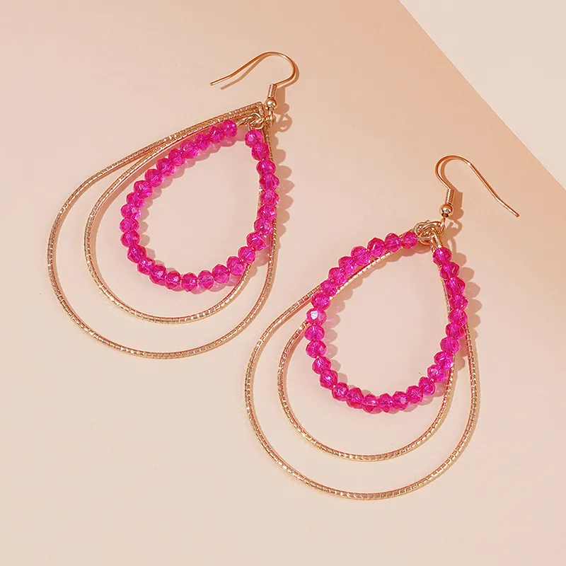 Casual Glam Shiny Water Droplets Beaded Alloy Drop Earrings
