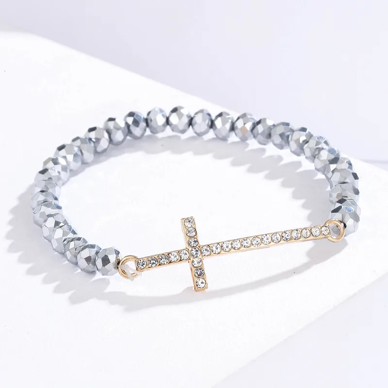 Fashion Simple Diamond Cross Colorful Crystal Beaded Bracelet Creative All-match Handmade Jewelry