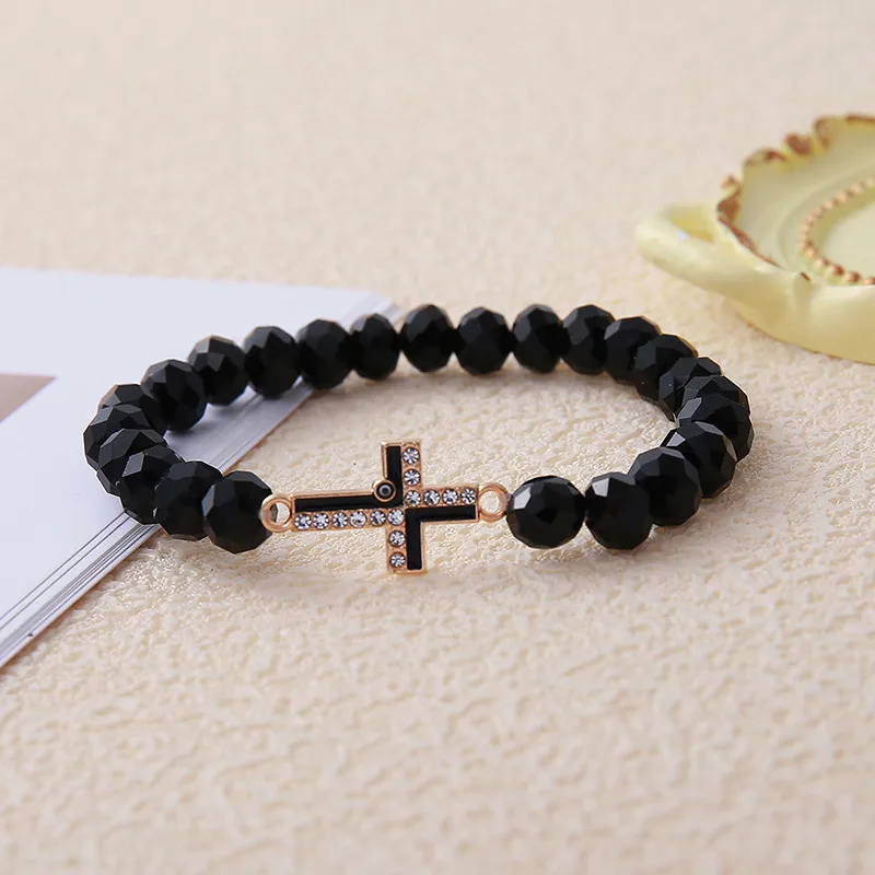 Fashion Simple Rhinestone Cross Colorful Crystal String Beads Women's Bracelet
