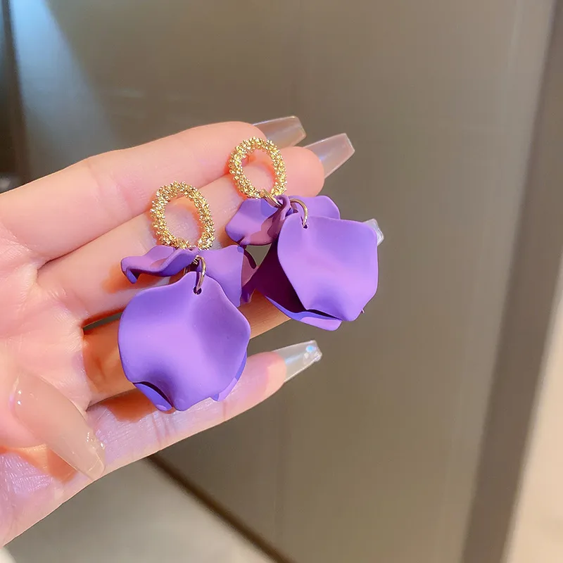 Elegant Flower Inlay Alloy Acrylic Drop Earrings
