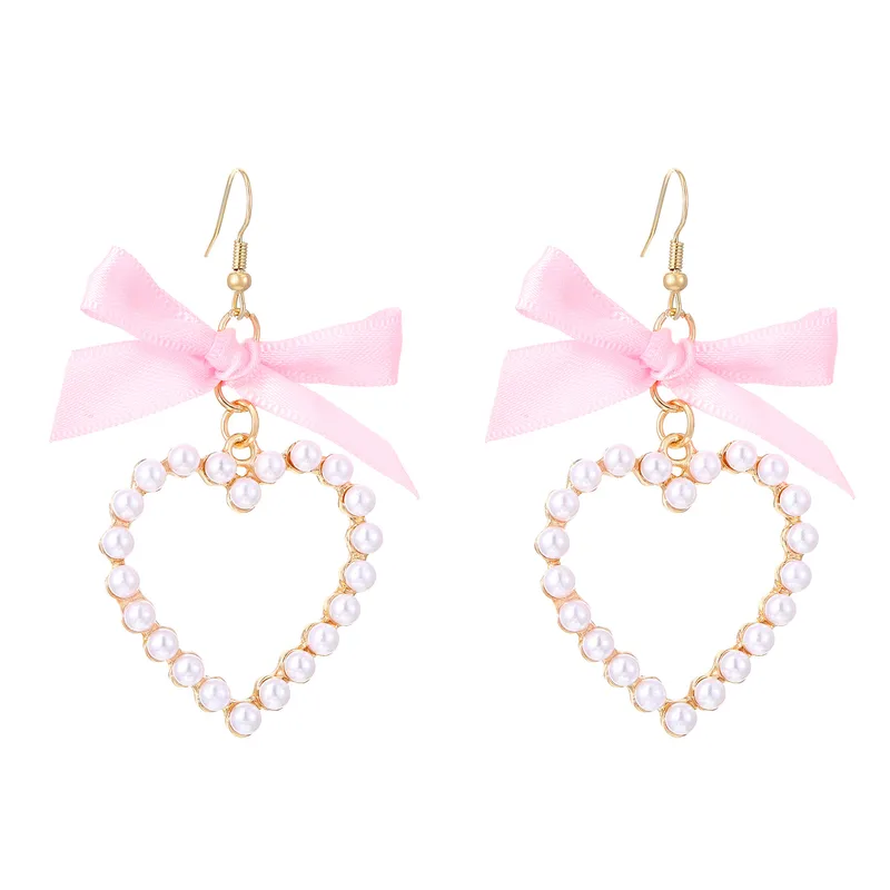 Elegant lady heart shape bow know drop earrings