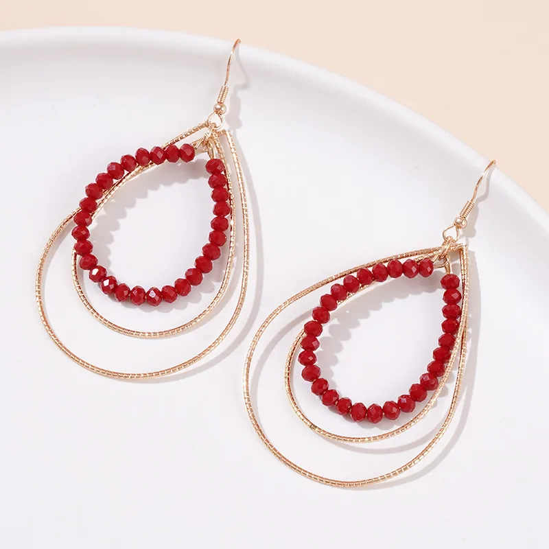 Casual Glam Shiny Water Droplets Beaded Alloy Drop Earrings