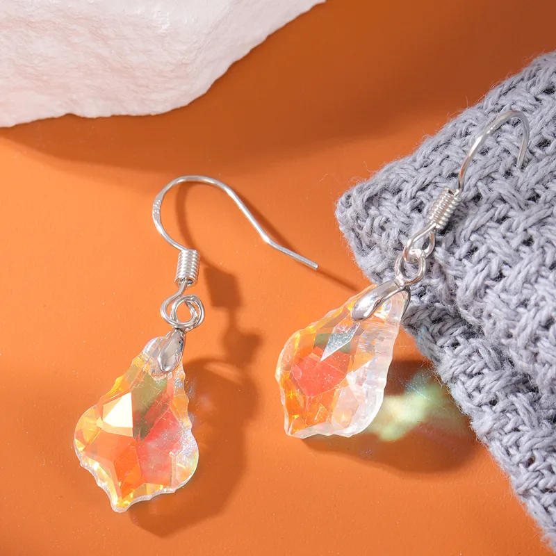 Sweet color block inlay alloy crystal drop earring