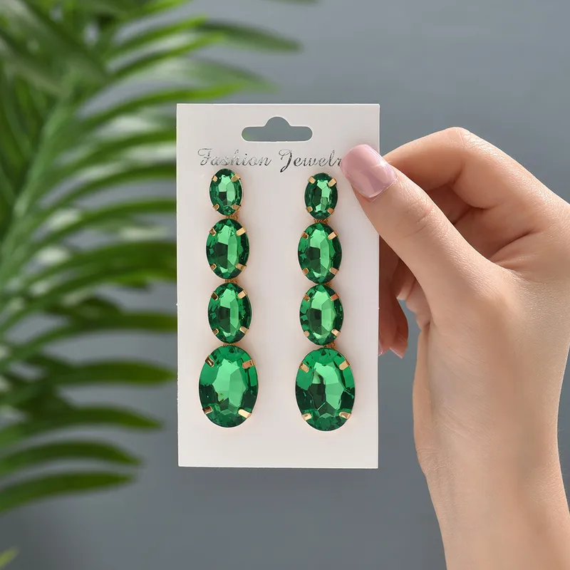 Lady Oval Rhinestone Tassel Women's Drop Earrings