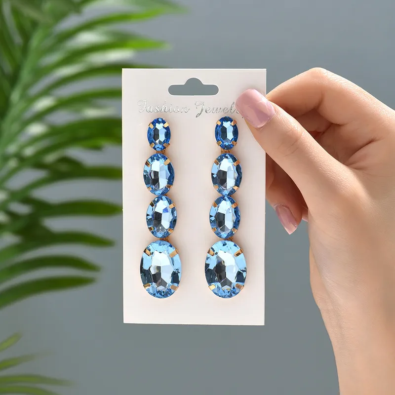 Lady Oval Rhinestone Tassel Women's Drop Earrings