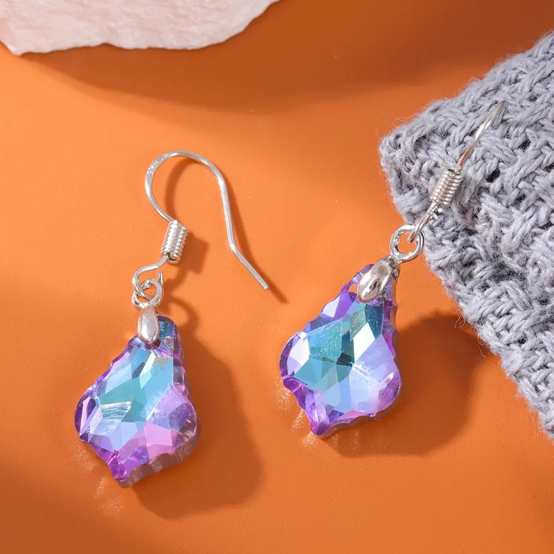 Sweet color block inlay alloy crystal drop earring