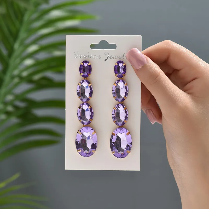 Lady Oval Rhinestone Tassel Women's Drop Earrings