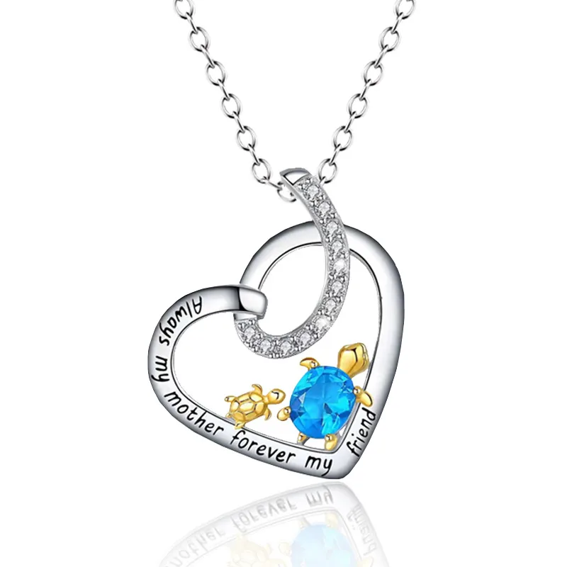 Heart shape mother and child  turtle necklace