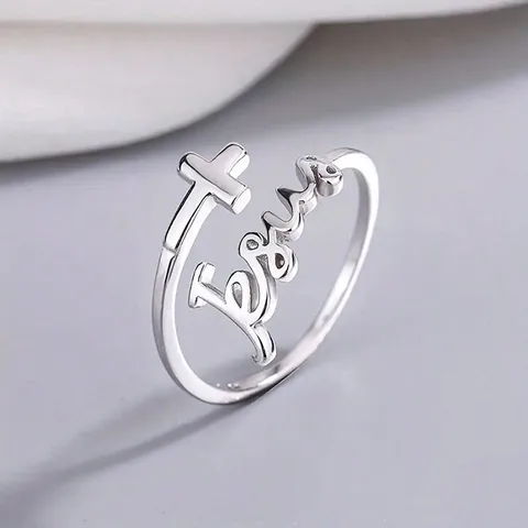 Cross Letter Silver  Alloy  Open Rings