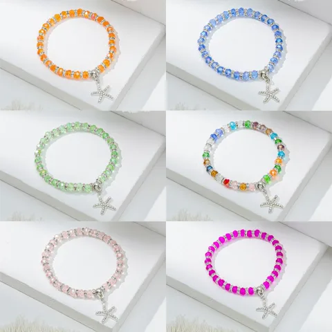 Cute lady sweet round starfish artificial crystal glass inlay rhinestones women bracelet