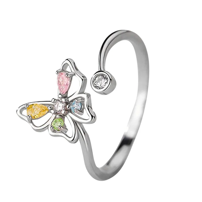 Butterfly Alloy Zircon Inlay Open Ring