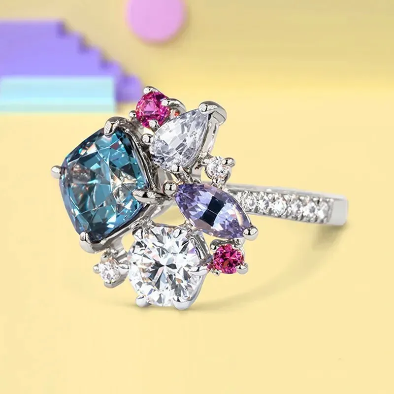 Water  droplets rhombus zircon ring