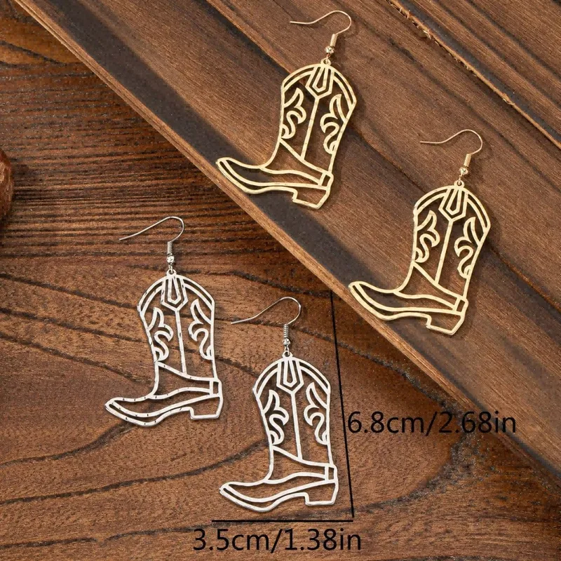 Western Cowboy Hollow Out Short Boots Women's Earrings Creative Retro Ear Jewelry Fashion Accessories