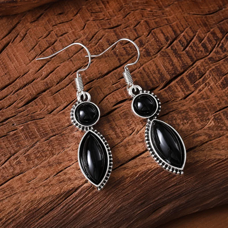 Retro Leaf Alloy Stone Drop Earrings