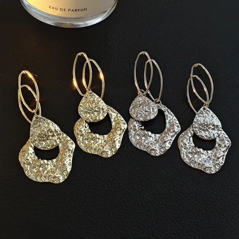 Exaggerated Punk Geometric Pleated Iron Drop Earrings
