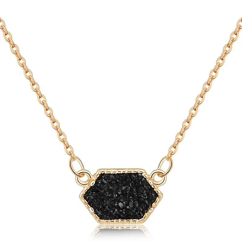 Crystal cluster turquoise diamond pendent necklace