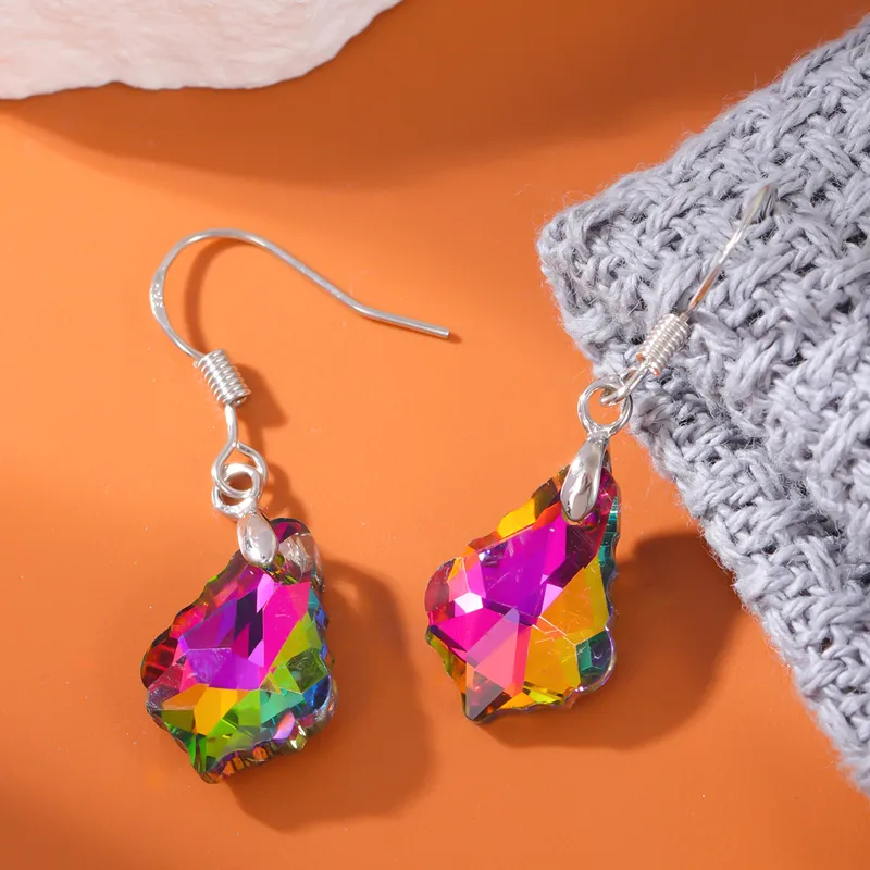Sweet color block inlay alloy crystal drop earring