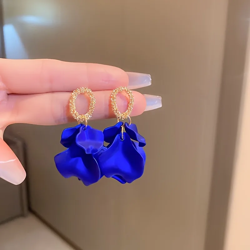 Elegant Flower Inlay Alloy Acrylic Drop Earrings