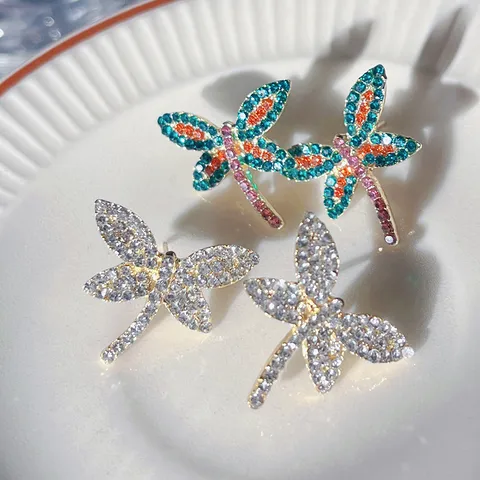 Dragonfly Inlay Alloy Rhinestones Ear Studs