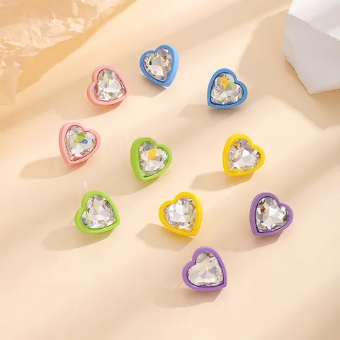 Heart Shape Inlay Arylic Artificial Diamond Ear Studs